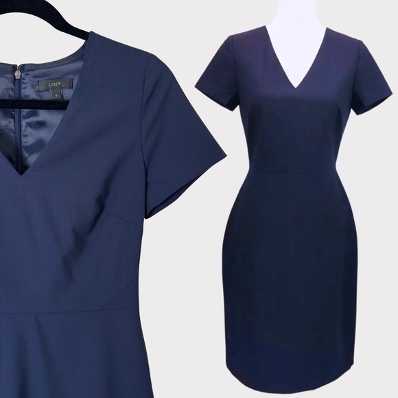 J. Crew Cap-Sleeve V-Neck Midi Dress | Italian Stretch Wool | Blue | Size 0 - Picture 1 of 15